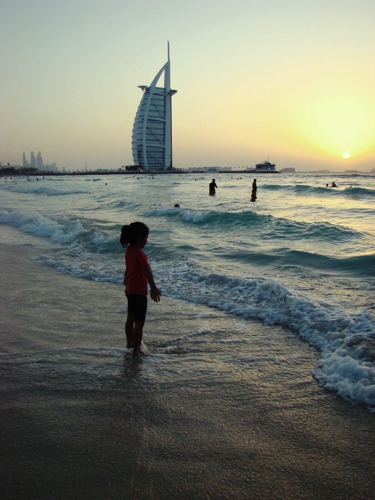 Sunset in Dubai;  Namnam and her eternal love for beach..